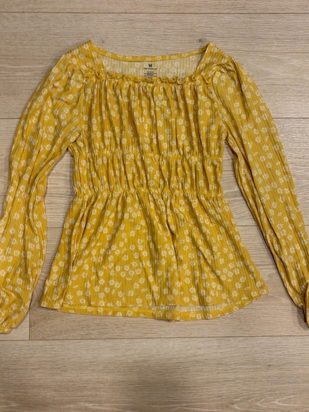 One Step Ahead Yellow Floral Smocked Long-Sleeve Peasant Top